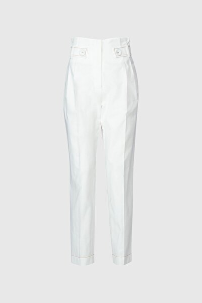 GİZİA Kontrast Dikiş Detaylı Yüksek Bel Havuç Kesim Ekru Pantolon