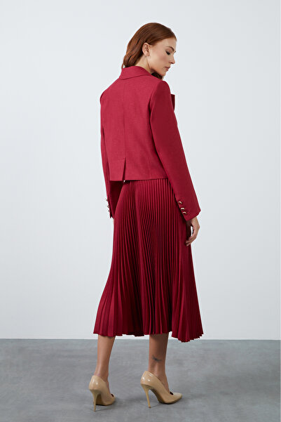 GİZİA Red Set with Pleated Short Jacket and Skirt