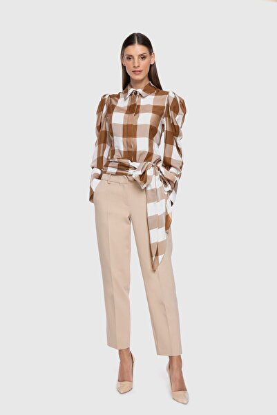 GİZİA Bağlama Detaylı Kare Desen Gömlek