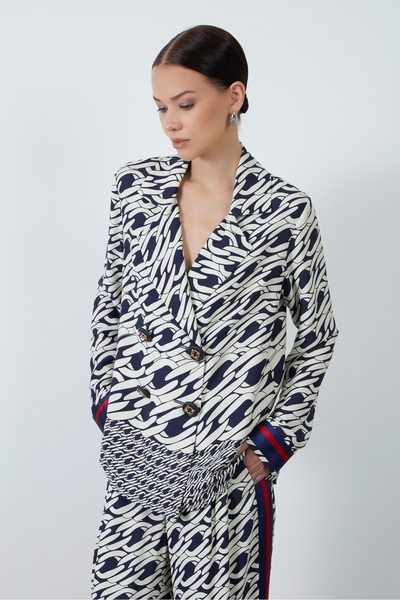 GİZİA Manşet Detaylı Desenli Lacivert Ceket
