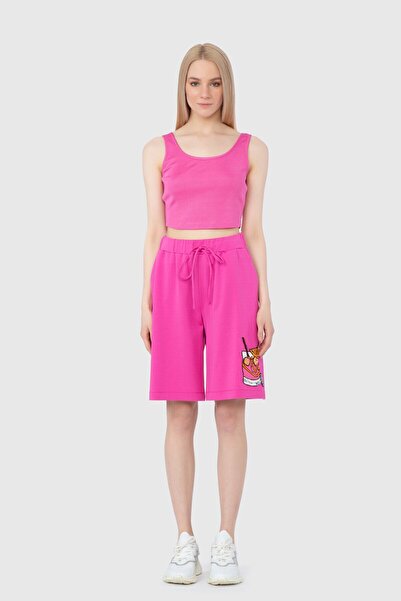 GIZIA SPORT Nakış Detaylı Bermuda Pembe Şort