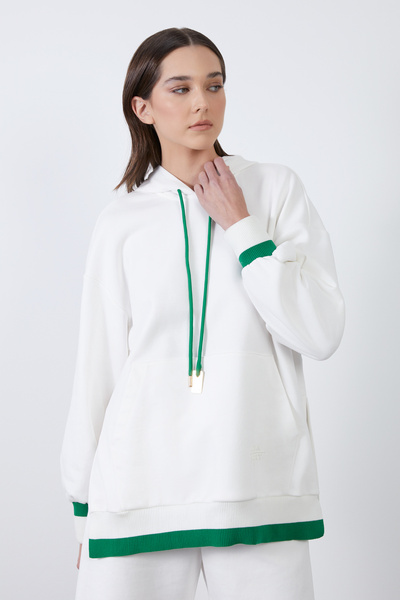 GİZİA Kapüşon Yakalı Beyaz Uzun Kollu Bluz