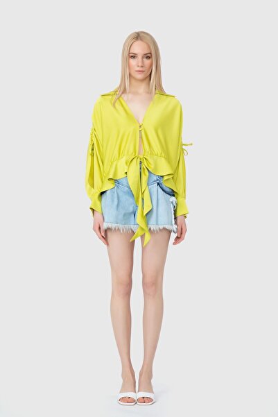 GİZİA Düğme Ve Bağlama Detaylı Yeşil Bluz