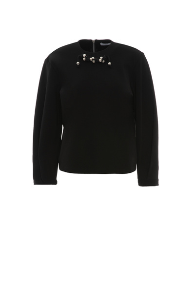 GİZİA Boncuklu Kordon Detaylı Arkası Fermuarlı Siyah Bluz