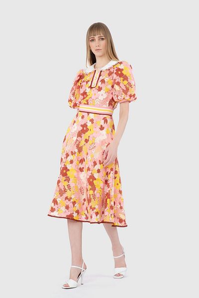 GİZİA Knit Belt Detailed Colorful Lace Pink Skirt