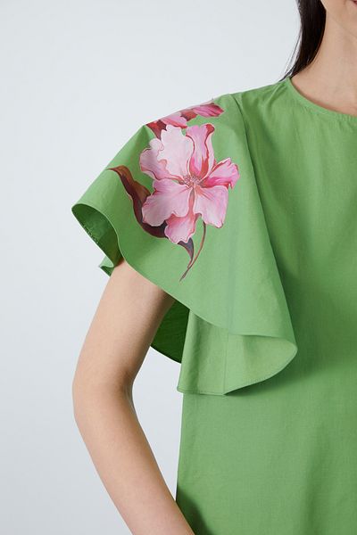 kı.we Floral Printed Dark Green Casual Short Dress
