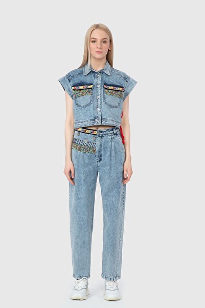 GİZİA Boncuk Ve Etnik Şerit Detaylı   Lacivert Yelek