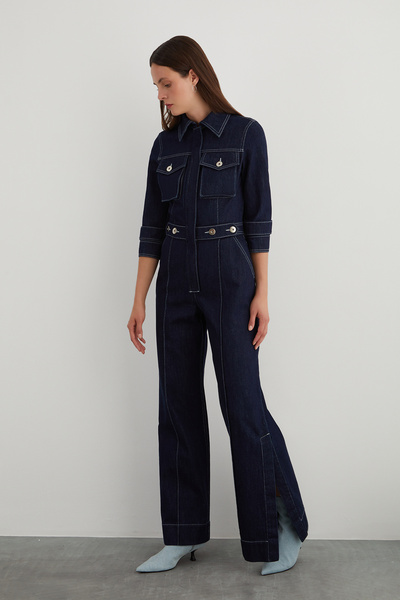 GİZİA Nikel Düğme Detaylı Yanı Yırtmaçlı Flare Paça Jean Tulum