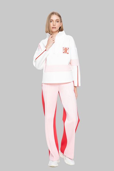 GIZIA SPORT Ecru Top with Asymmetric Contrast Garnish
