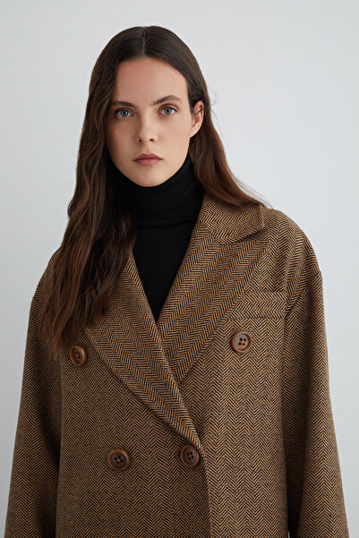 GİZİA Kruvaze Kapama Düğme Detaylı Uzun Kaban