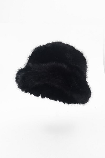 Kapin Black Round Hat Plush Bucket Hat