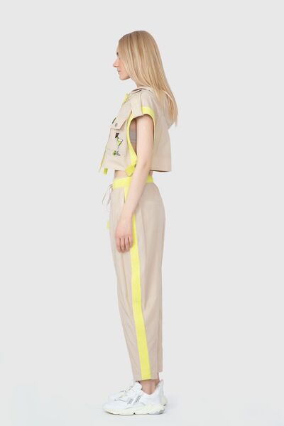 GIZIA SPORT Kontrast Neon Bant Detaylı Jogger Bej Pantolon