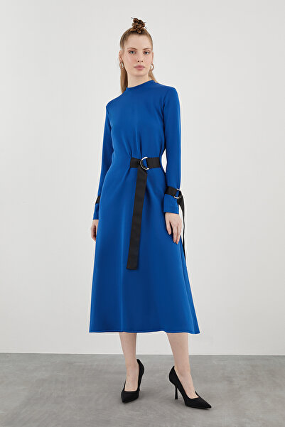 kı.we Grogren Şeritli D Toka Aksesuarlı Midi Boy Lacivert Spor Elbise