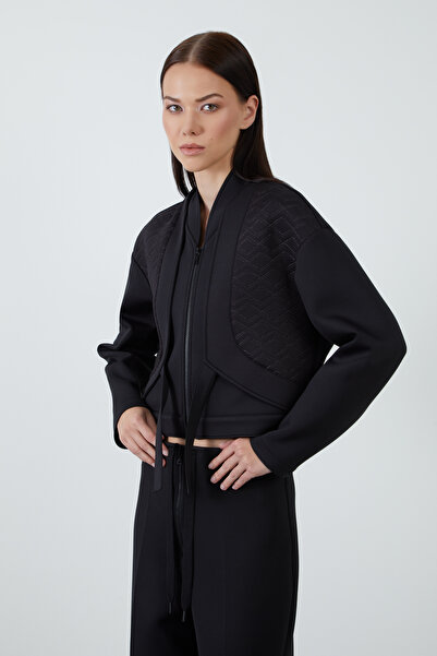 Manimani Kup Detaylı Siyah Scuba Ceket