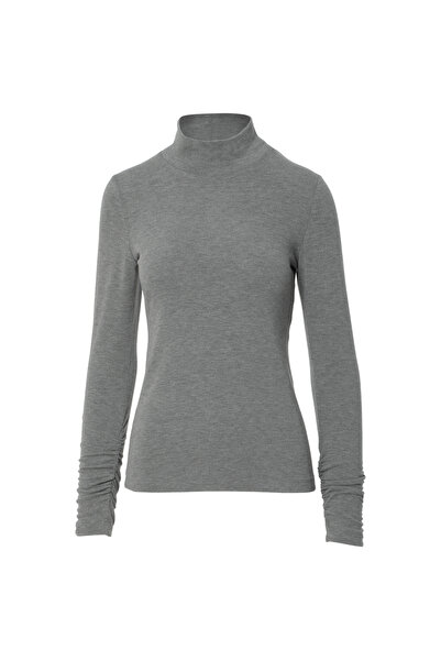 kı.we Dik Yaka Gri Triko Bluz