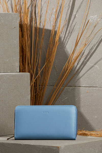 GİZİA Fermuar Detaylı Mavi Deri Cüzdan