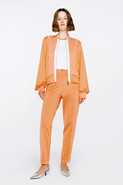 GIZIA SPORT Işlemeli Omuz Detaylı Önden Fermuarlı Somon Rengi Ceket