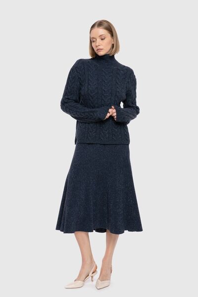 GİZİA Örgülü Balıkçı Yaka Lacivert Triko Kazak