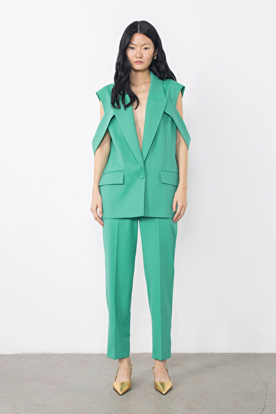 GİZİA Arka Yırtmaç Düğme Detaylı Yeşil Yelek