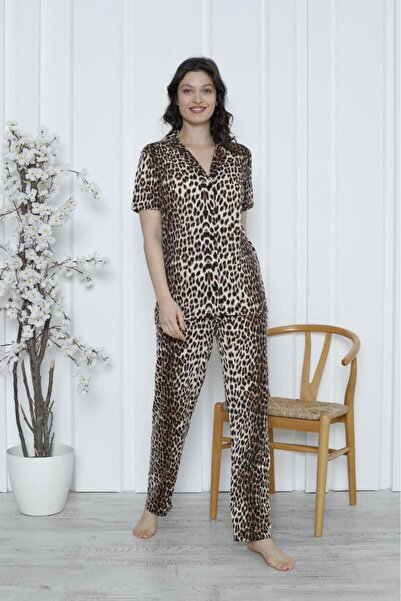 Hukateks Leopard Short Sleeve Viscose Pajama Set