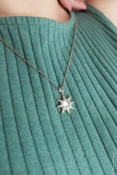 BearPear Kutup Yıldızı Opal Taşlı Silver Kadın Paslanmaz Çelik Kolye