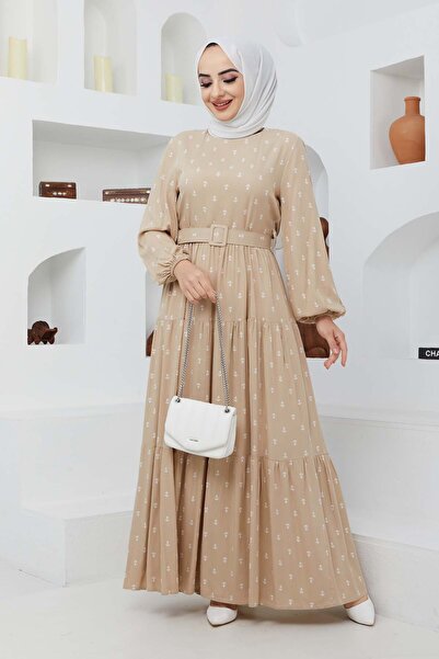 marwella Deniz Viskon Elbise - Bej