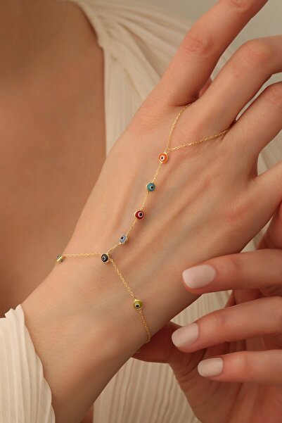emy by emel luxury silver jewelry Altın Kaplama Renkli Nazar Boncuklu Şahmera...