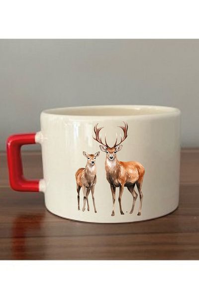 lili hediyelik Deer Themed Cup Mug Cup - Ceramic Tea, Coffee Gift Cup