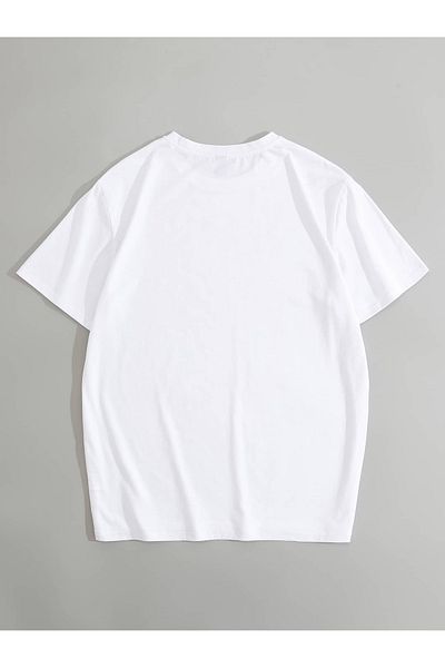 Jose Clothing Μπλουζάκι Unisex Λευκό εμπριμέ από οργανικό βαμβάκι Oversize με κοντό μανίκι