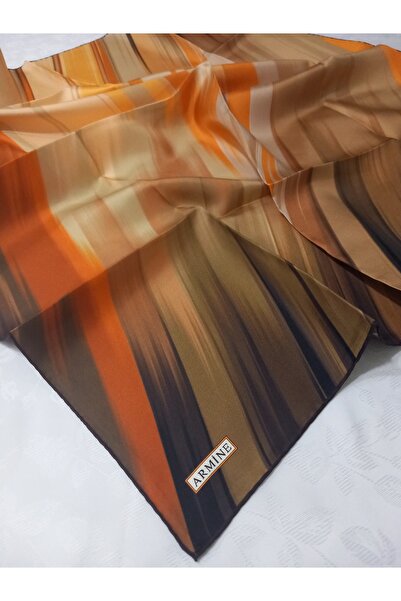 Armine Kahve Çizgili Tivil İpek Eşarp