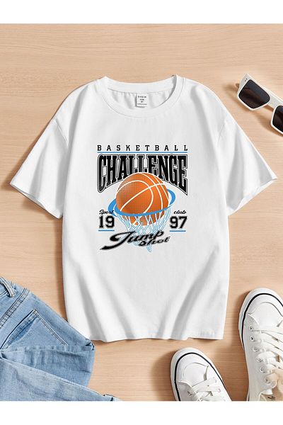 Jose Clothing Μπλουζάκι Unisex Λευκό εμπριμέ από οργανικό βαμβάκι Oversize με κοντό μανίκι