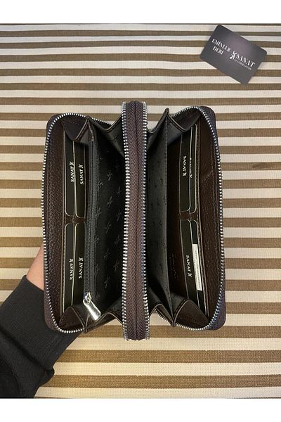 SANAT LEATHER SL-2155 double zipper 16 pcs card entrance compartment genuine leather UNISEX wallet ART LEATHER
