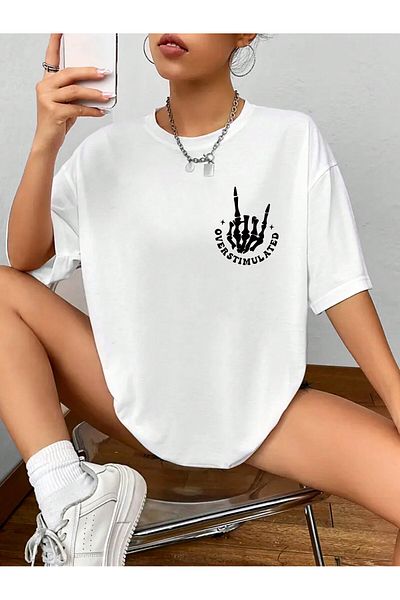 Jose Clothing Μπλουζάκι με λευκή στάμπα Unisex από οργανικό βαμβάκι Oversize - Κοντό μανίκι