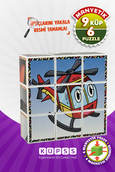 KÜPSS Neşeli Taşıtlar Manyetik Küp Puzzle - 6 Farklı Yapboz