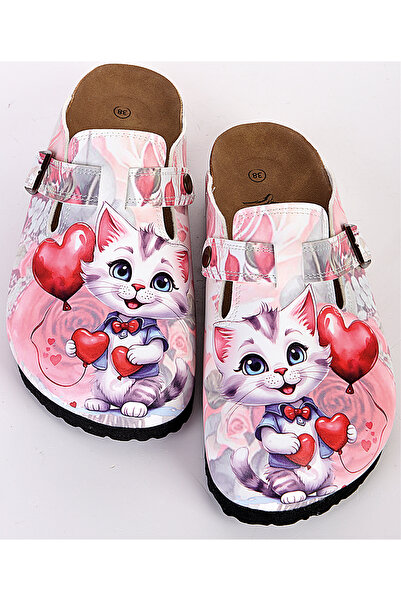 DOGİYE 8051 Cat Holding Balloons Patterned Sabo Slippers