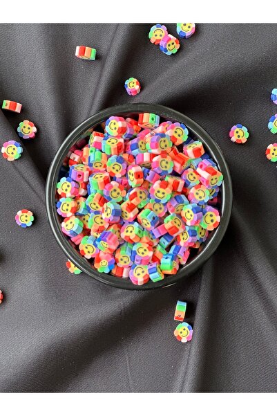Bijumix Aksesuar 25 Adet 10mm Polimer Kil Fimo Karışık Renkli Gülen Yüz Çiçek...
