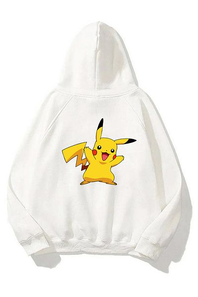 THEWERT Hanorac alb imprimat Pokemon Pikachu față în față, unisex