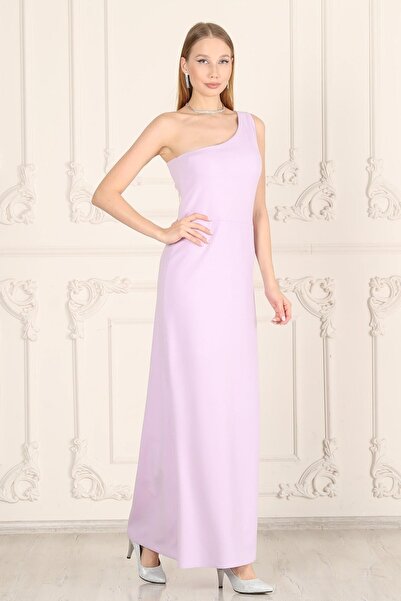 Seamoda One Shoulder Deep Slit Lilac Evening Dress