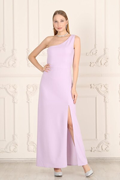 Seamoda One Shoulder Deep Slit Lilac Evening Dress