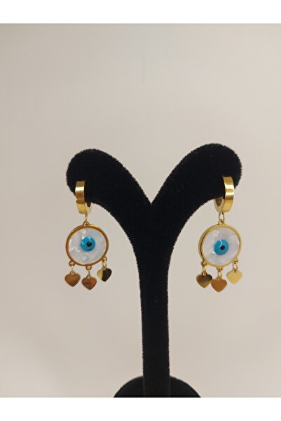 Romea أقراط دائرية من الفولاذ المقاوم للتشويه مع خرز عين الشر من اللؤلؤ باللو...