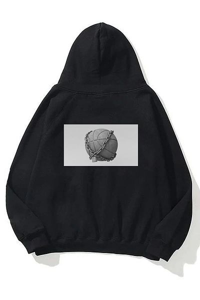 THEWERT Unisex Black Basketball Ball Printed Locked Sweatshirt Hoodie