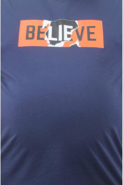 MocGrande Ανδρικό μπλουζάκι με λαιμόκοψη σε μεγάλο μέγεθος Believe 23180 Marin