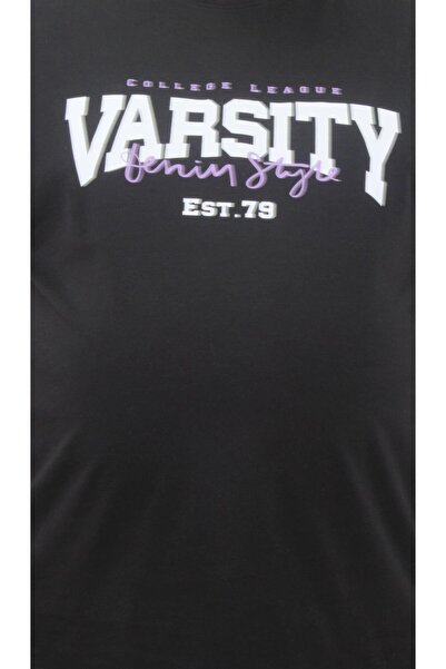 MocGrande Men's Large Size Crew Neck T-Shirt Varsity 23184 BLACK