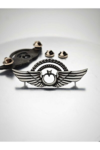 YÖRÜK TASARIM Hava Kuvvetleri Çift Köprülü Pilot Bröve Rozet Antik Gümüş 7.5cm