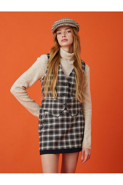 Koton Plaid Buttoned Vest