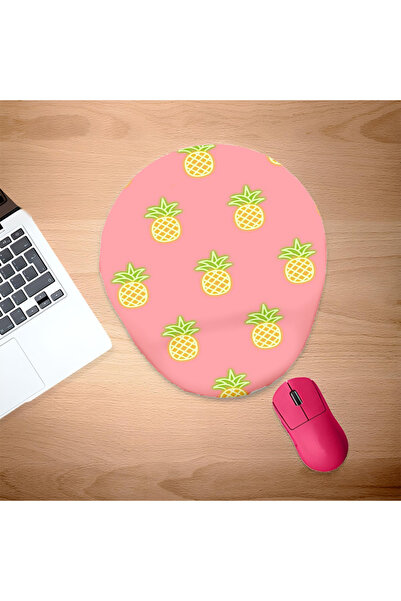 UcuruStore Οβάλ μαξιλαράκι ποντικιού Neon Pineapples Pink με υποστήριξη για ό...