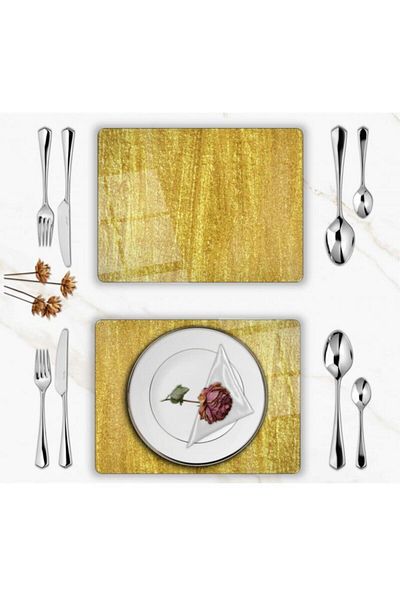 YNSS Special Design Glass Printed Gold Patterned Glass Plate Set 2 Pieces