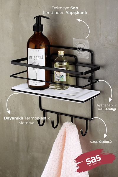 Sas Haus Adhesive Lifetime Stainless Adjustable Shelf Bathroom Organizer Shampoo Rack Lş-01 Sbsk