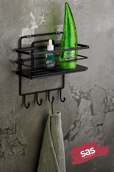 Sas Haus Adhesive Lifetime Stainless Adjustable Shelf Bathroom Organizer Shampoo Holder Black Lş-01 Sssk