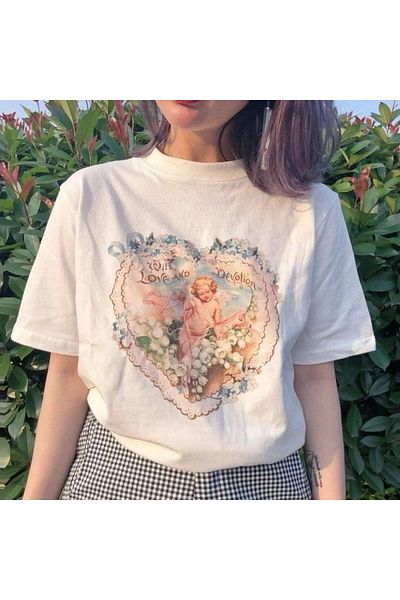 Gofeel Harajuku Love And Angel Printed Oversize Unisex T-shirt